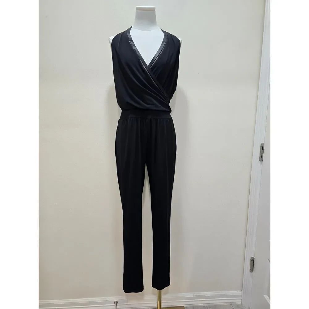 White House Black Market Sleeveless Black Jumpsuit Stretchy VβNeck Glam Size 2